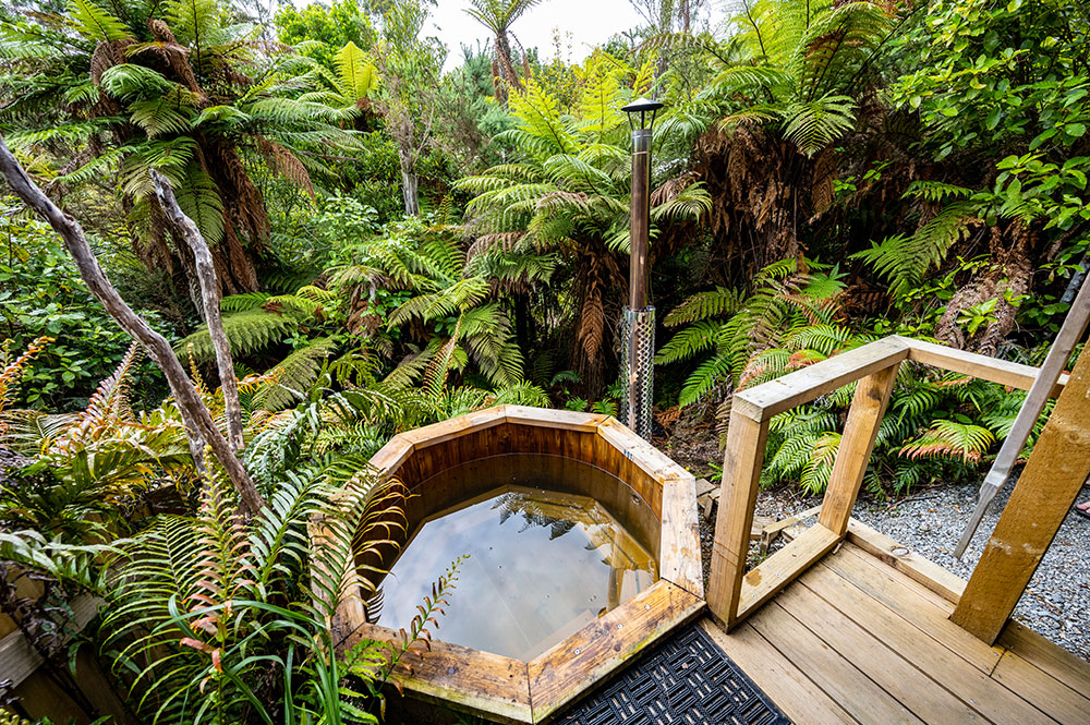 Wood fired hot tub at our Greymouth accommodation